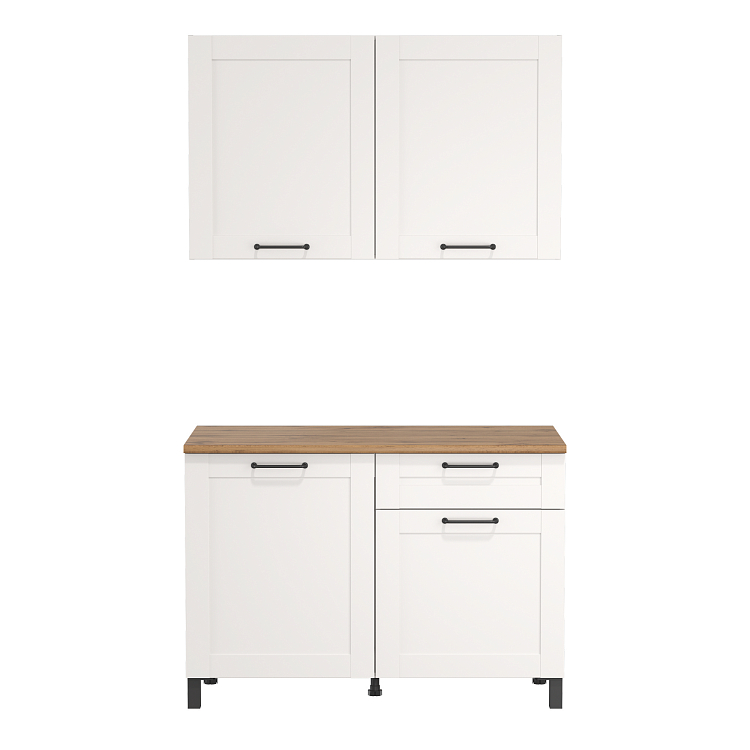 Кухня Аризона (1200) белый/столешница дуб вотан/ДВПО белый/профиль ПВХ белый О