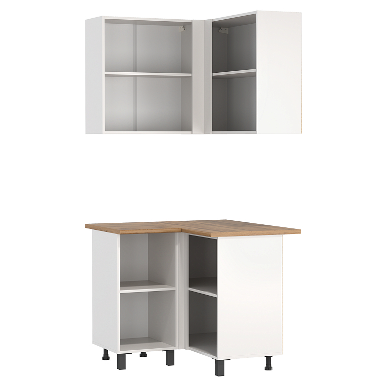 Шкаф угловой Аризона белый/столешница дуб вотан/ДВПО белый/ПВХ софт белый 0,3мм/профиль ПВХ белый О