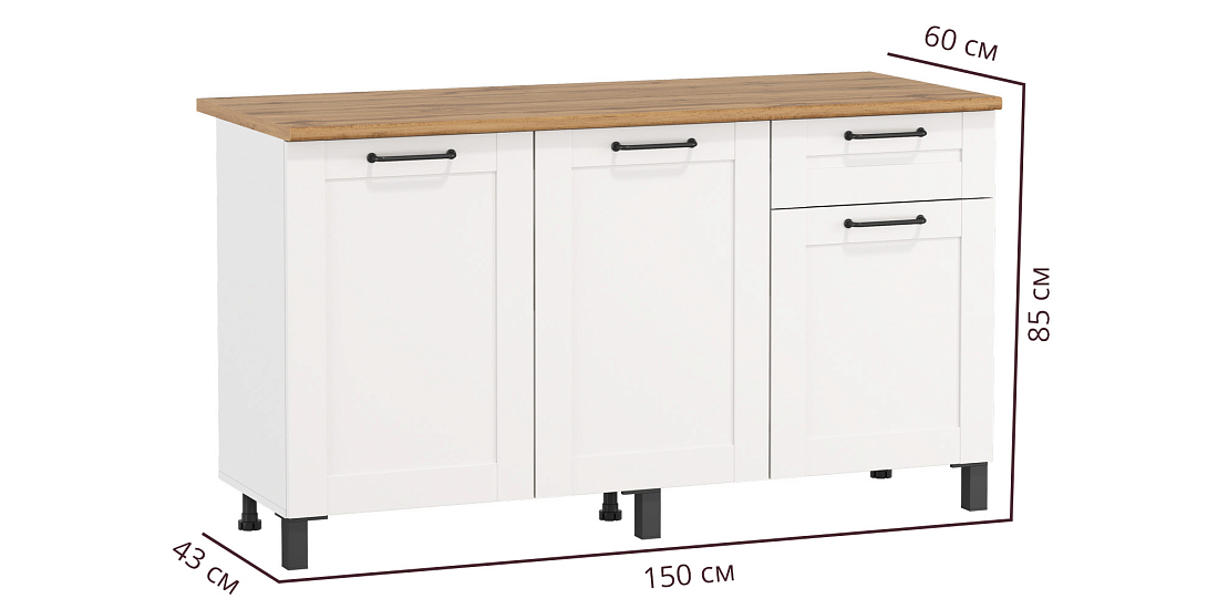 Кухня Аризона (1500) белый/столешница дуб вотан/ДВПО белый/профиль ПВХ белый О